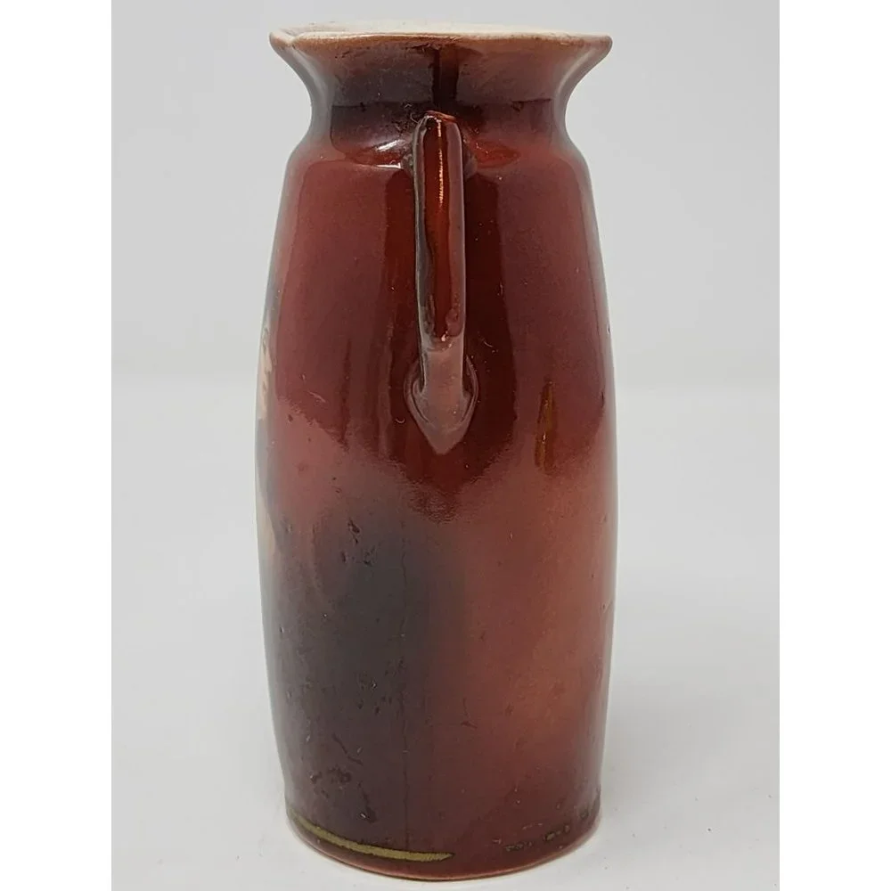 Vintage Vase With Portrait Of Lady Brown Porcelain Side Handles Ruffled Top Edge